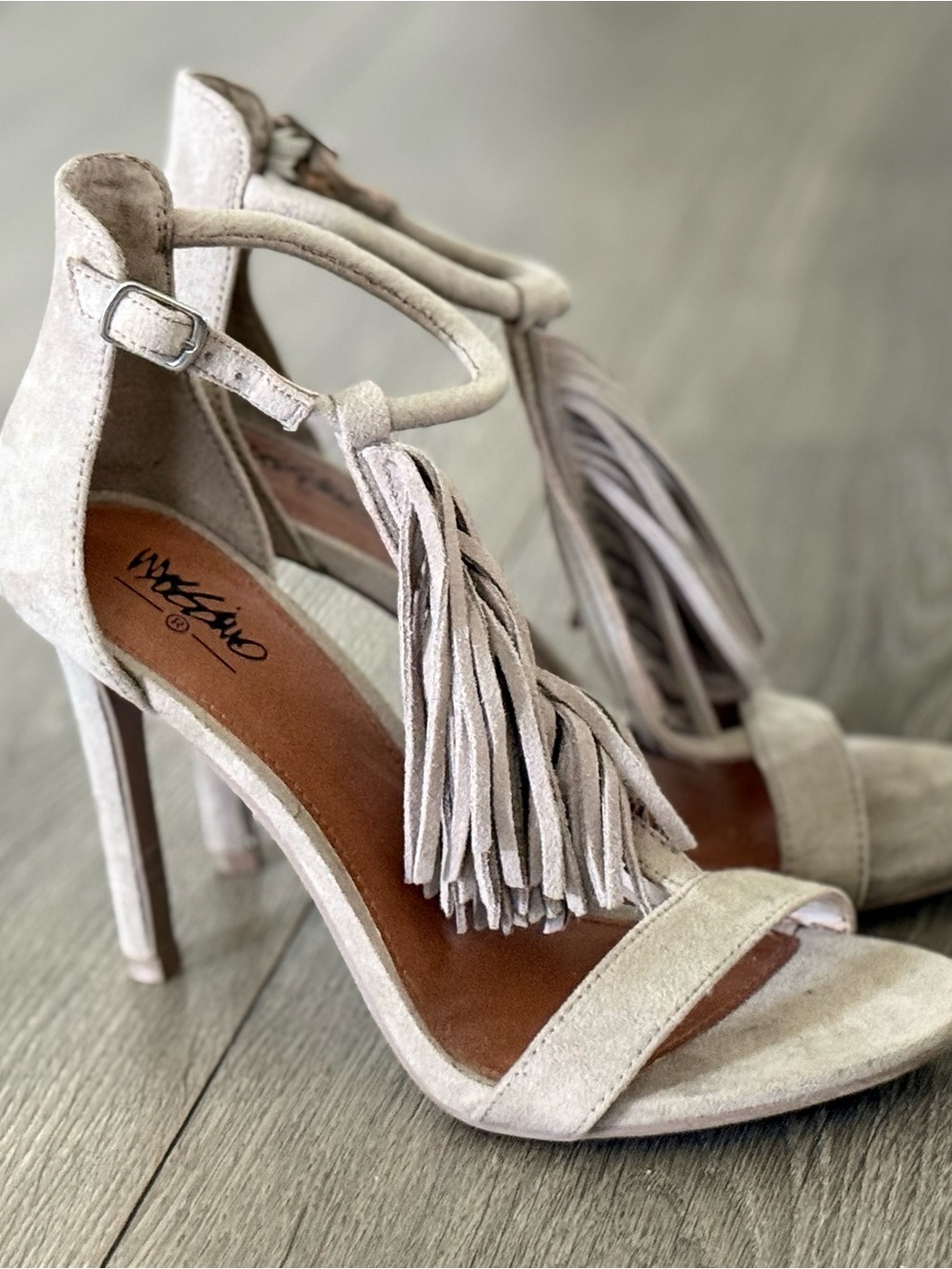 Mossimo Supply Co. Suede Fringe High Heel Sandals - Light Taupe